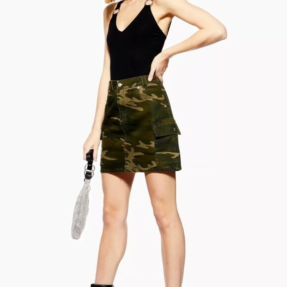 Topshop green camo denim mini skirt size 8 - Picture 13 of 14